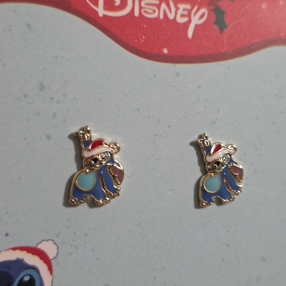 Disney Stitch Festive Blue and Gold Earrings - Picture 4 of 10